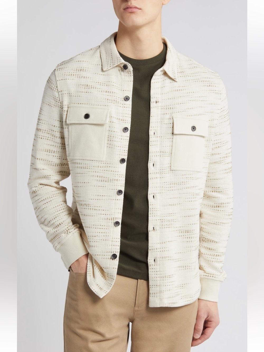 Robert Barakett Heller Button Up Beach Cream Knit Button-Front Shirt Jacket Golf